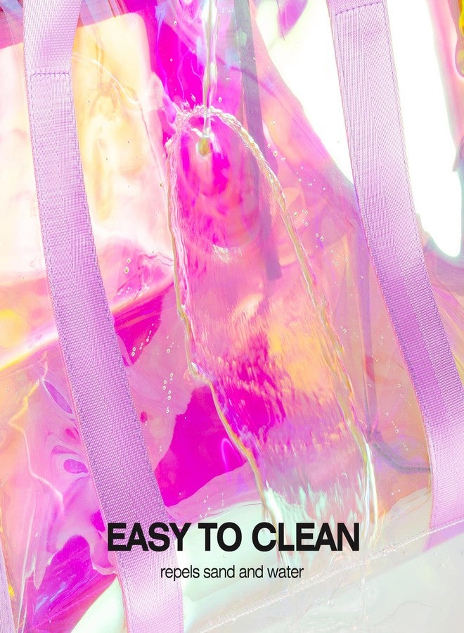 KUAK Large Beach Tote Bags for Women Gorgeous Iridescent Clear Tote Bag Waterproof Sandproof Beach Bag with Inner Waterproof Zipper Pocket, Tip-Proof for Swim, Pool, Travel, Cruise, Boat-Purple Strap - Image 4